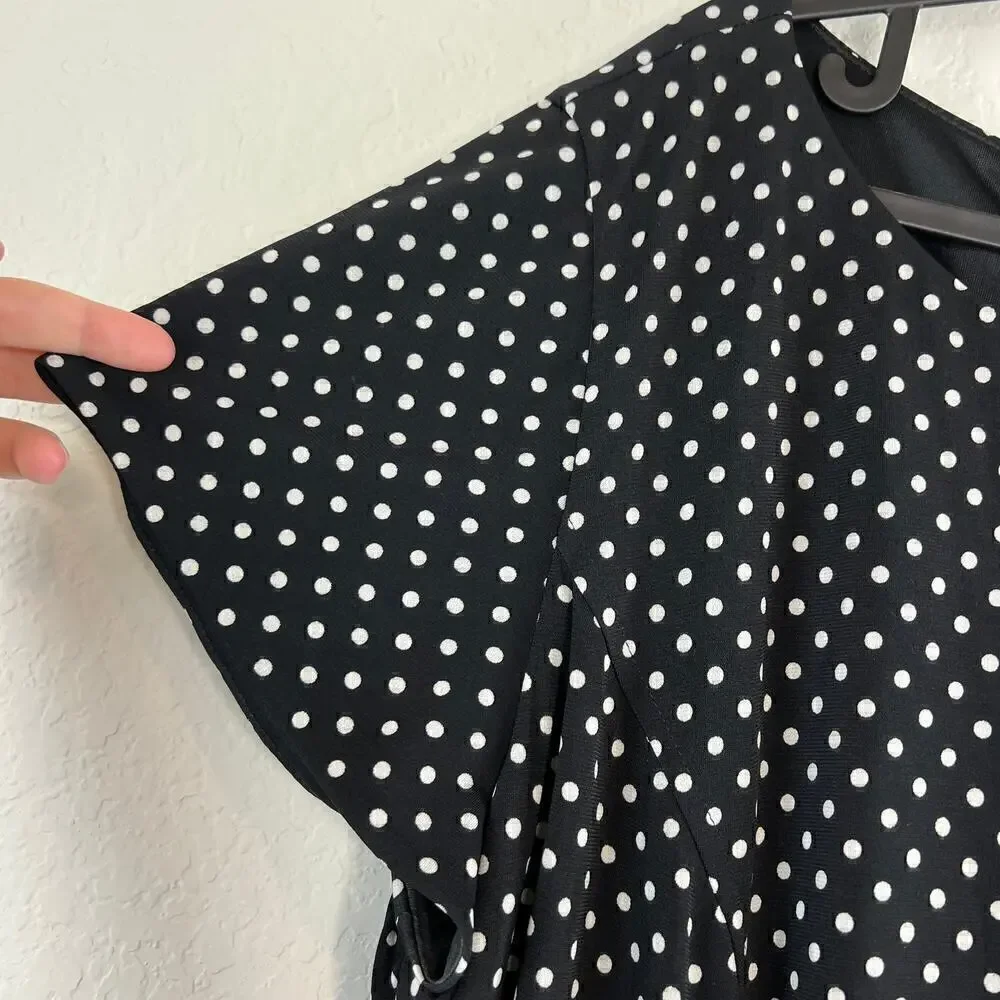 Eliza J Black and White Polka Dot Red Belted Dress Size 16W Corpcore Retro